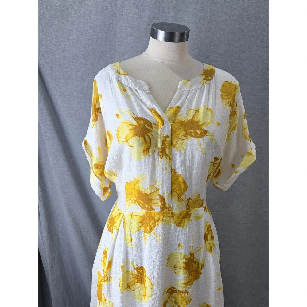 Simply Vera Wang Yellow Floral Rayon Blend‎ Shift Dress White XL Wedding Guest